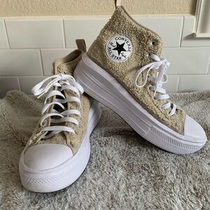 Converse Chuck Taylor All Star Move Lift Platform Hi Sherpa Beige Kids 7 Women 9